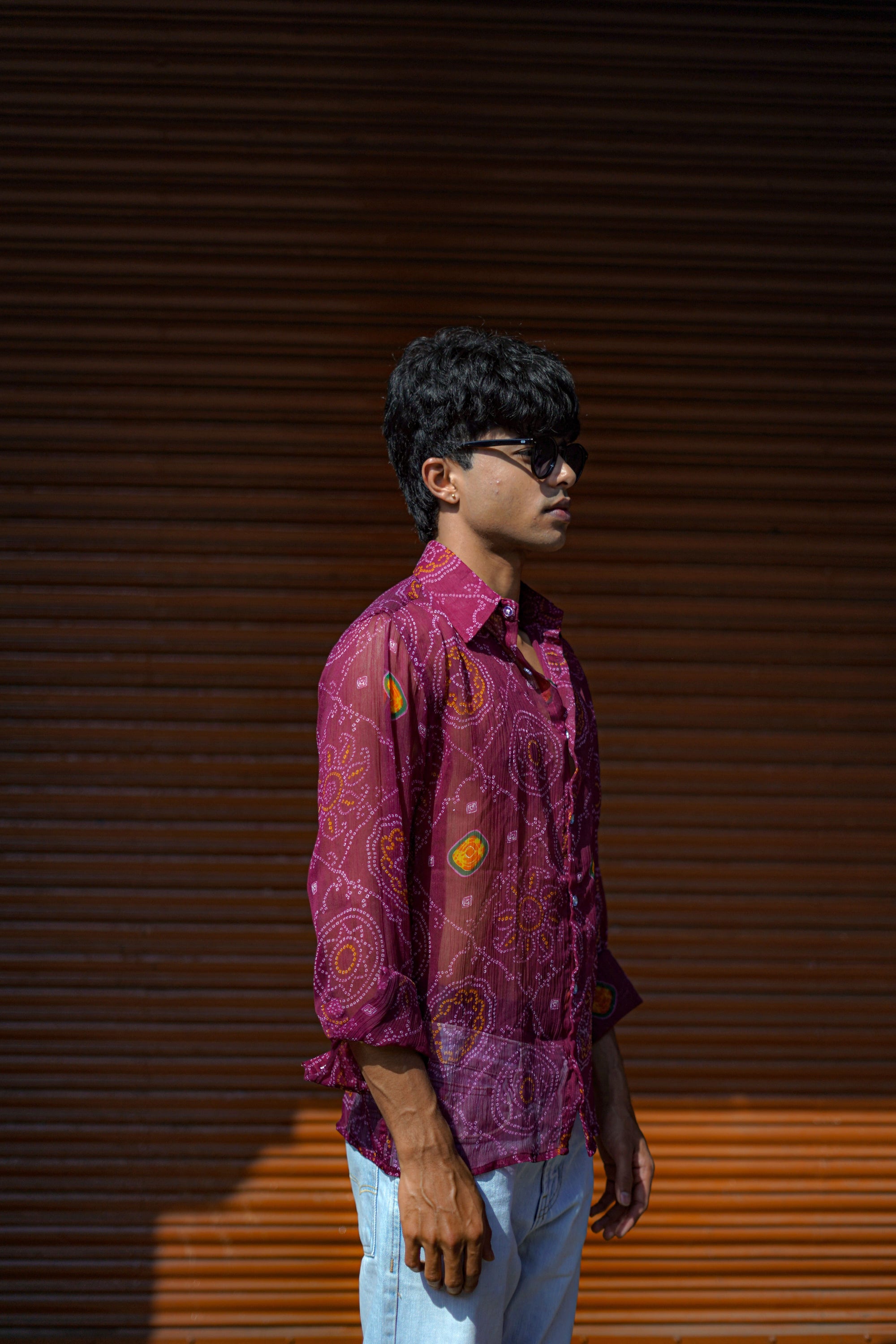 Wine Chiffon Bandage Shirt