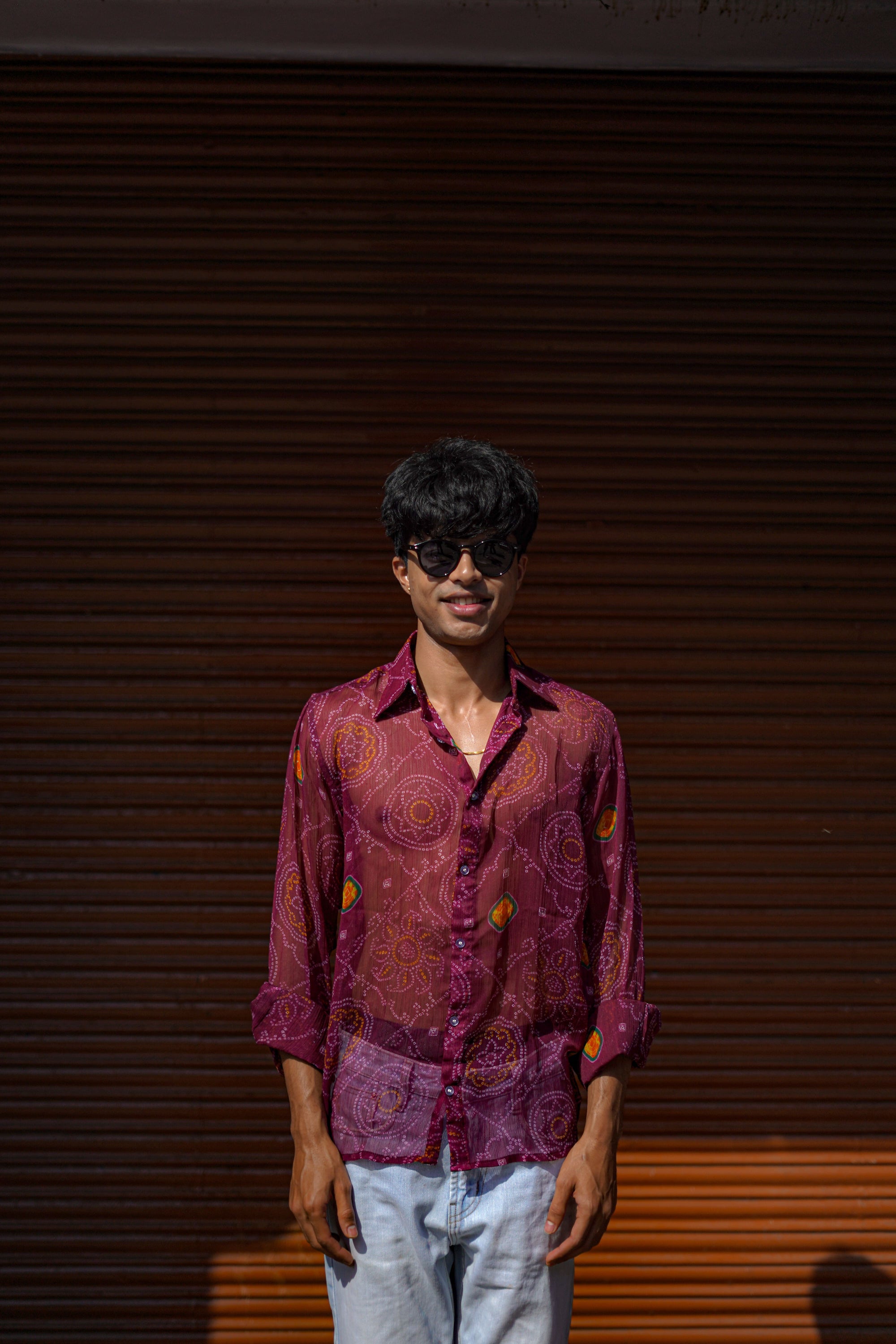 Wine Chiffon Bandage Shirt