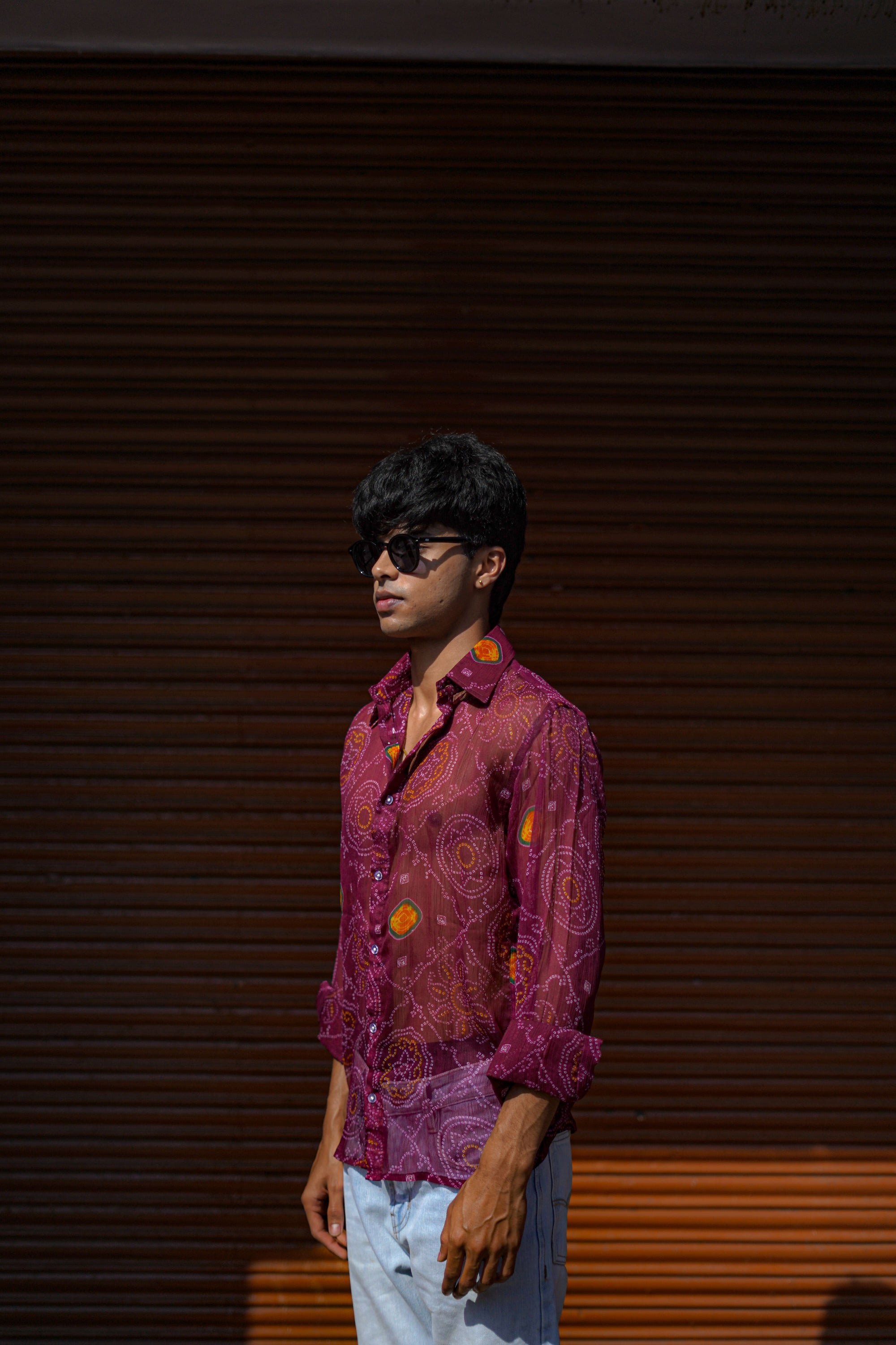 Wine Chiffon Bandage Shirt