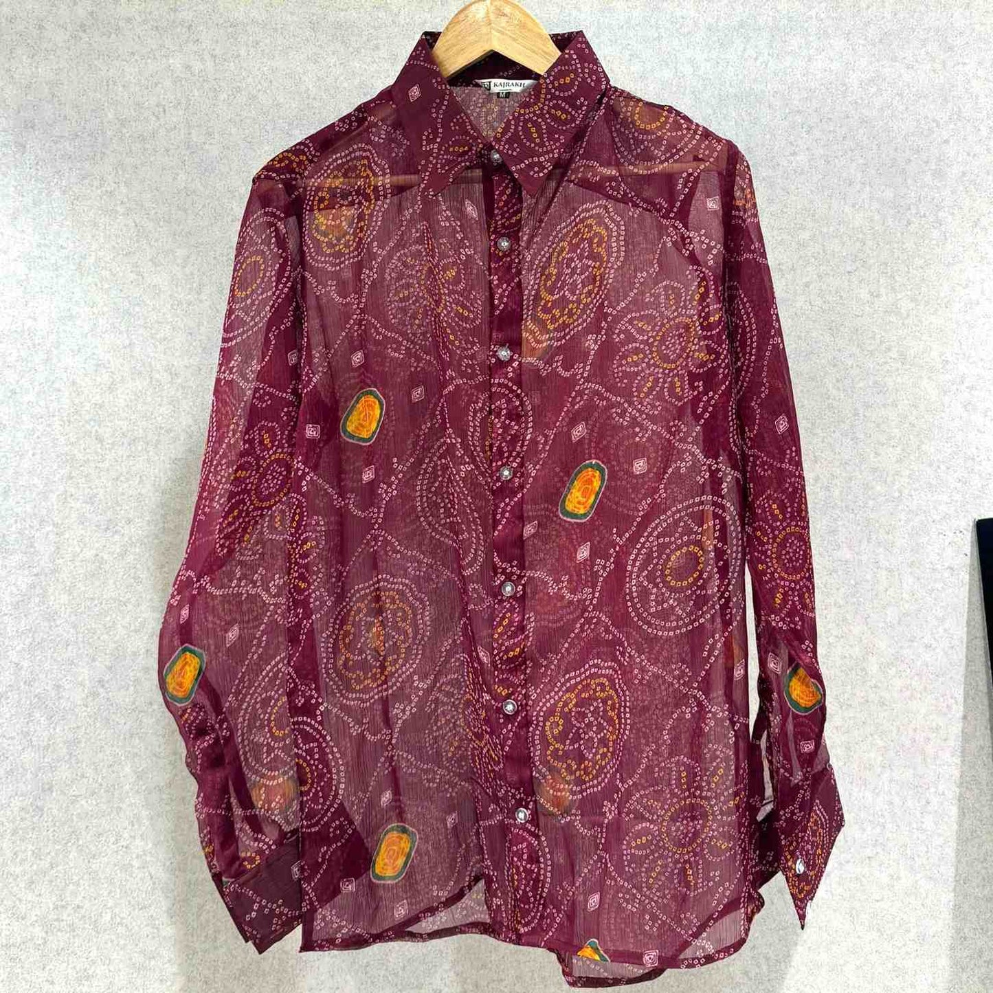 Burgundy Bandhej Chiffon Shirt