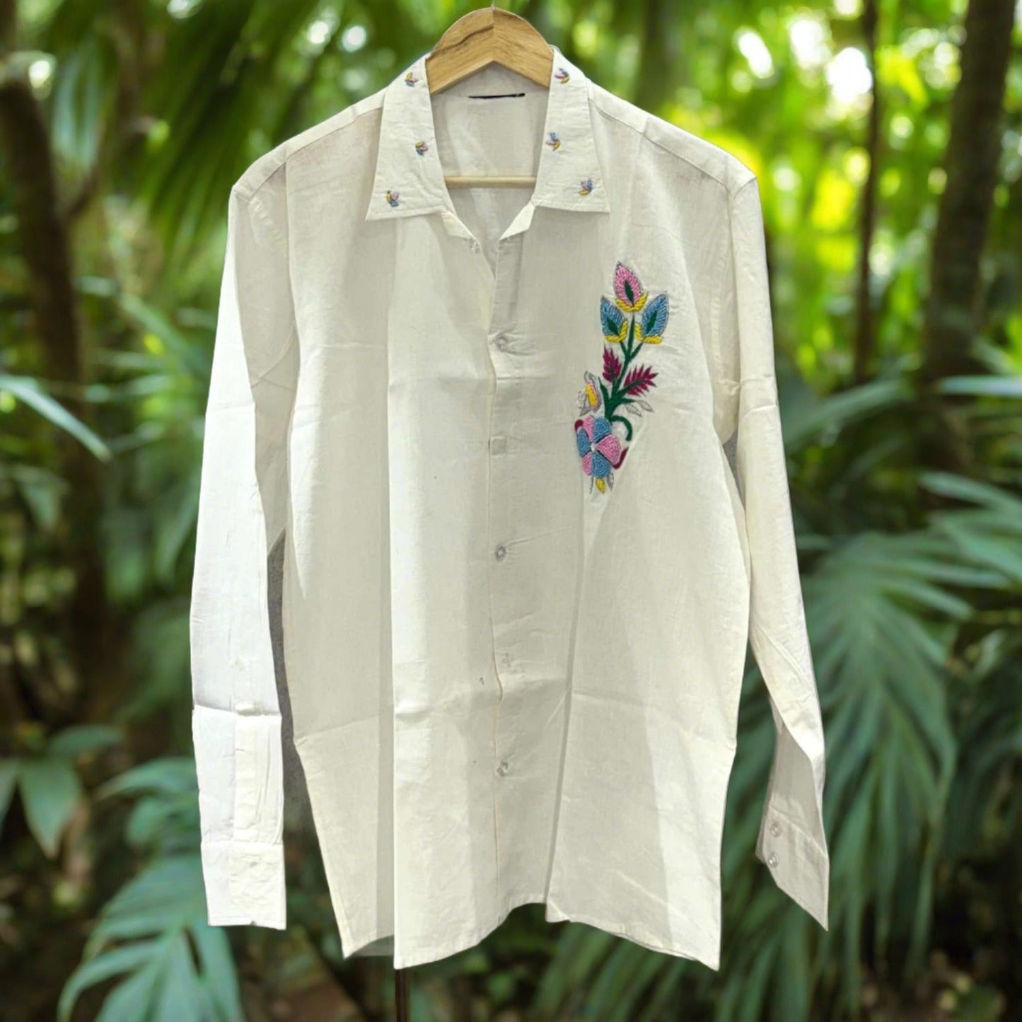 White Silver HandWork Embroidery Cotton Shirt