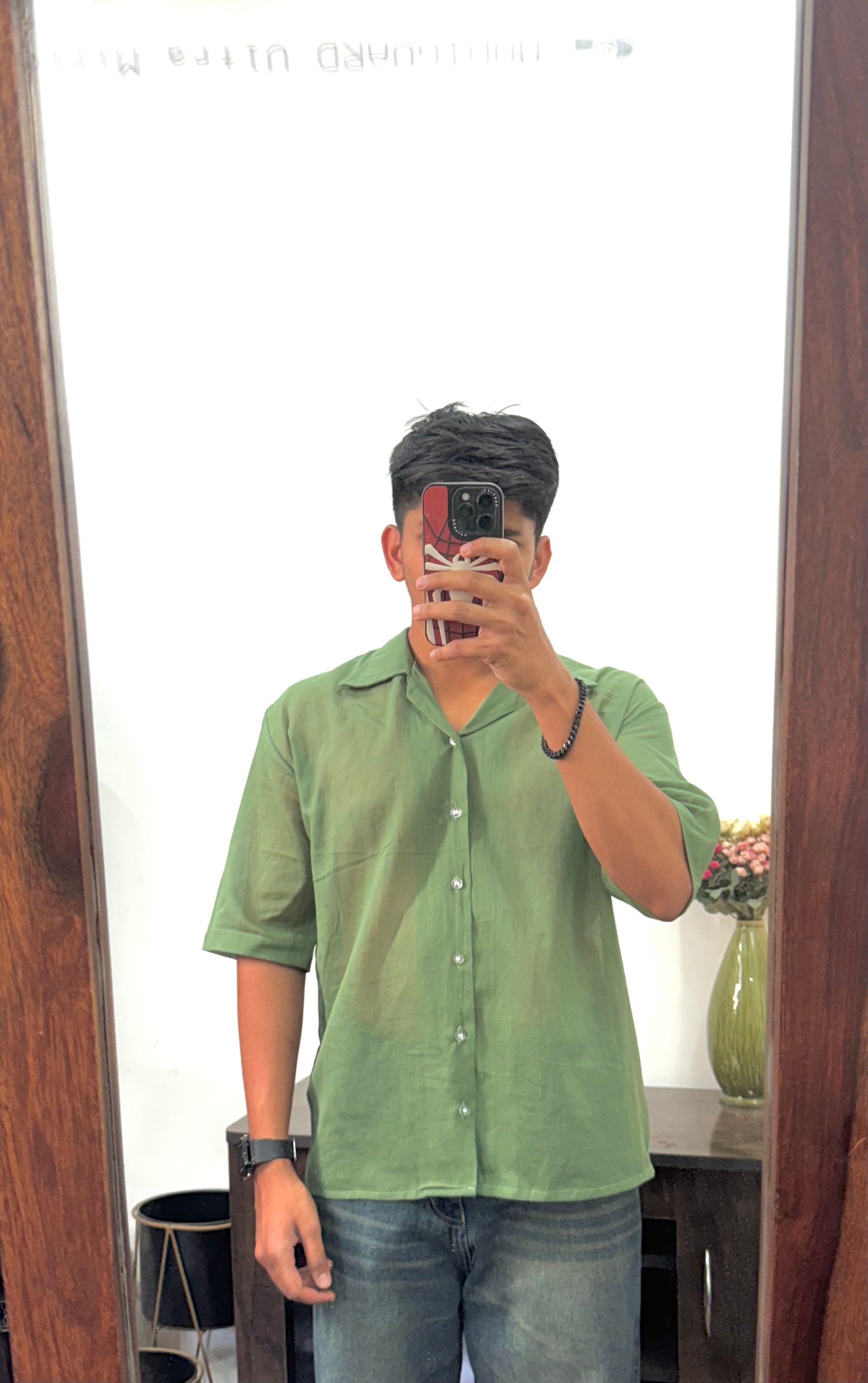 Green Mull Oversized Shirt – Pure Cotton | Light, Breathable, Easy Care