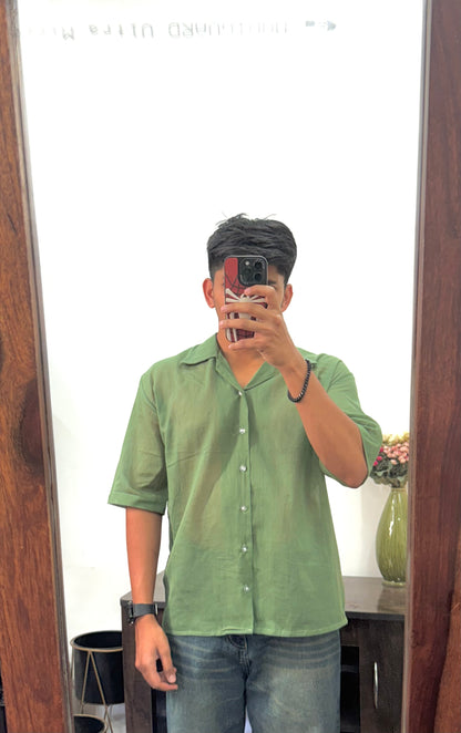 Green Mull Oversized Shirt – Pure Cotton | Light, Breathable, Easy Care