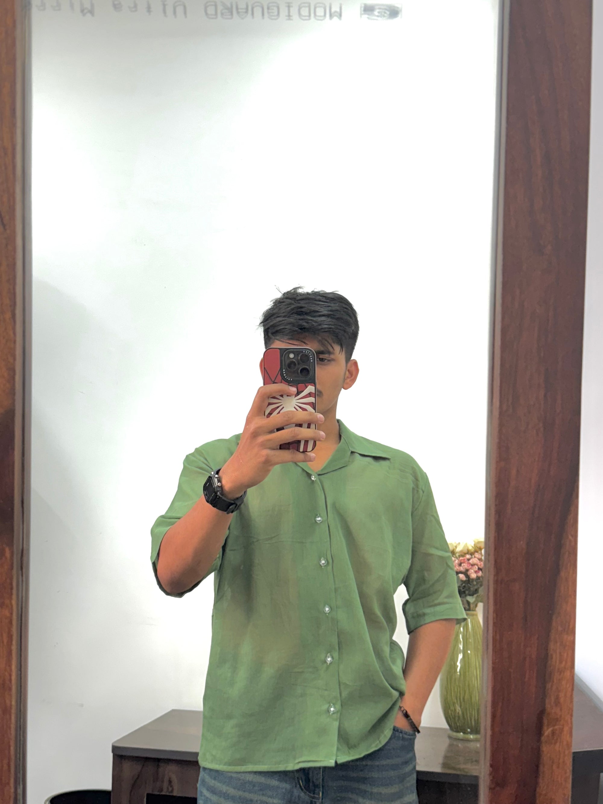 Green Mull Oversized Shirt – Pure Cotton | Light, Breathable, Easy Care