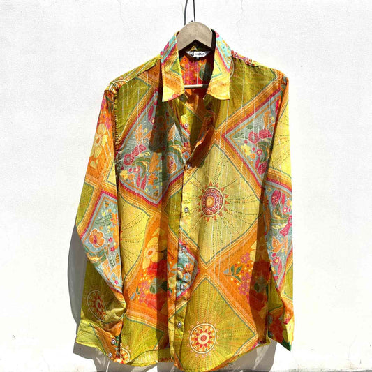 Yellow Multi Shade Lurex Chiffon Shirt