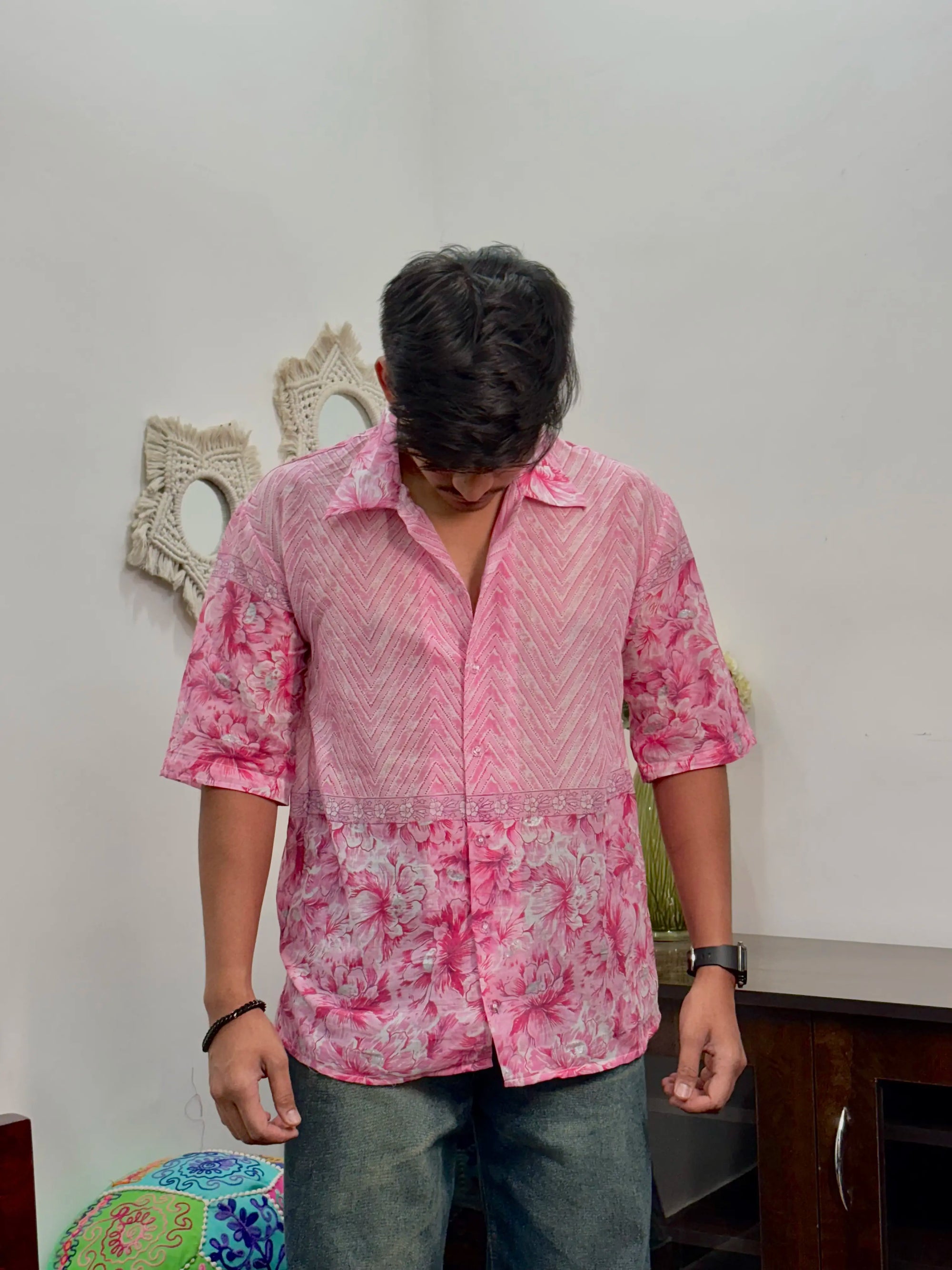 Pink Floral Print Mull Cotton Shirt