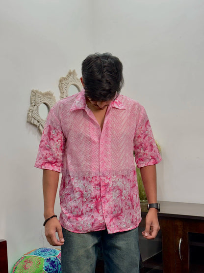 Pink Floral Print Mull Cotton Shirt
