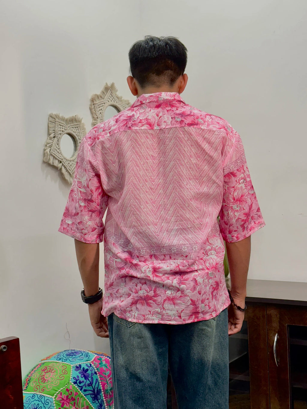 Pink Floral Print Mull Cotton Shirt