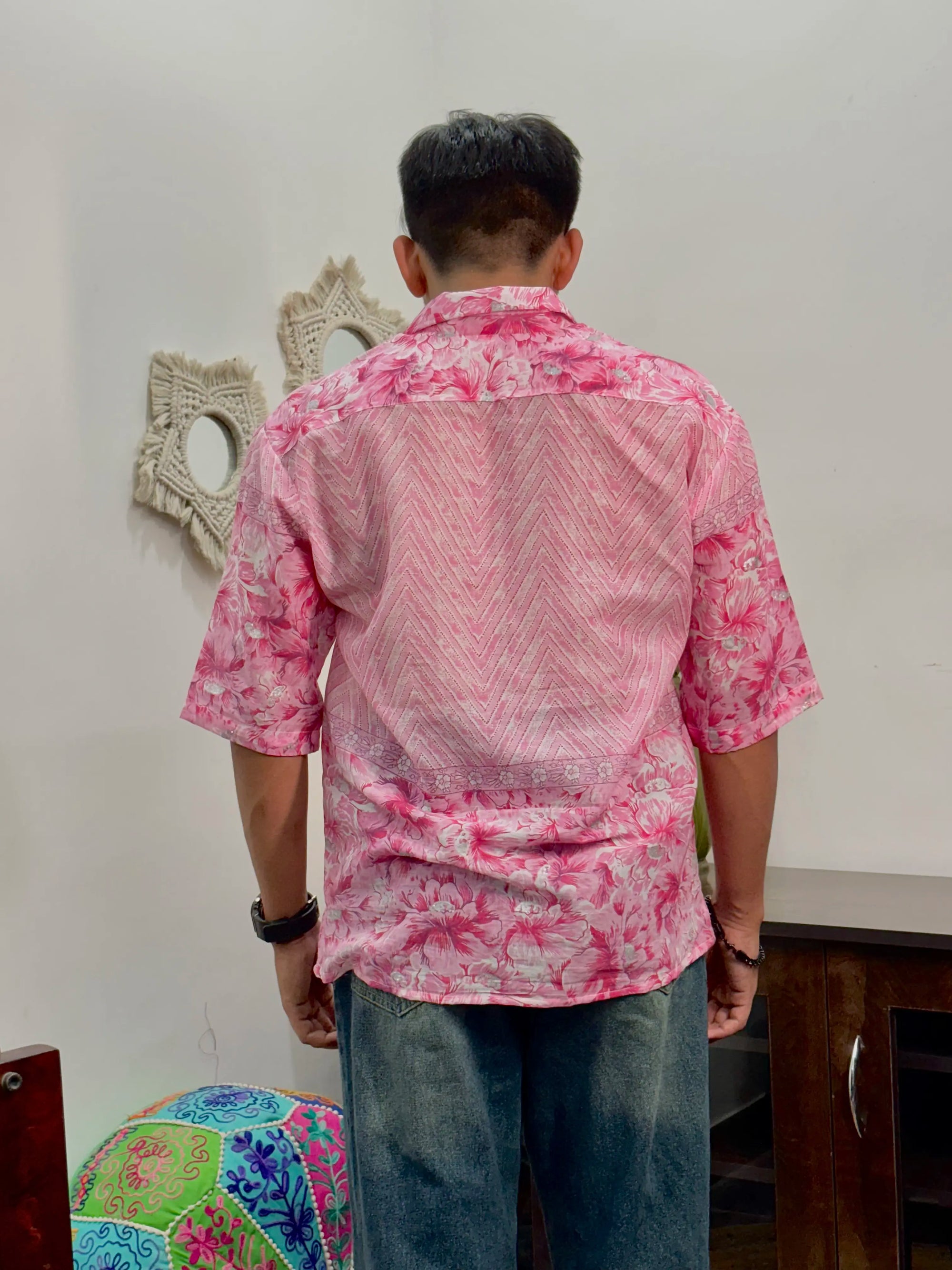 Pink Floral Print Mull Cotton Shirt