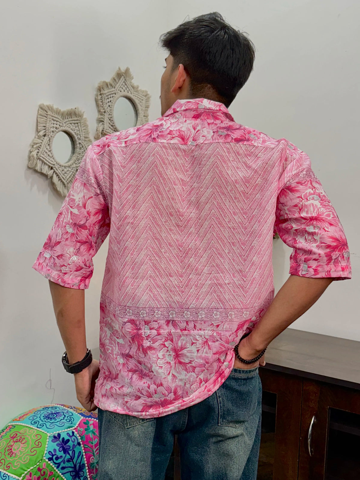 Pink Floral Print Mull Cotton Shirt