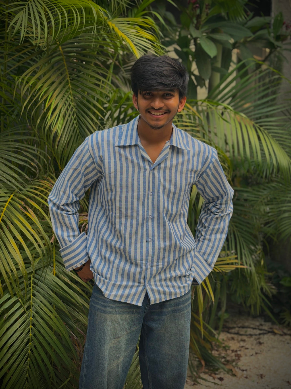 Trendy Blue Striped Shirt
