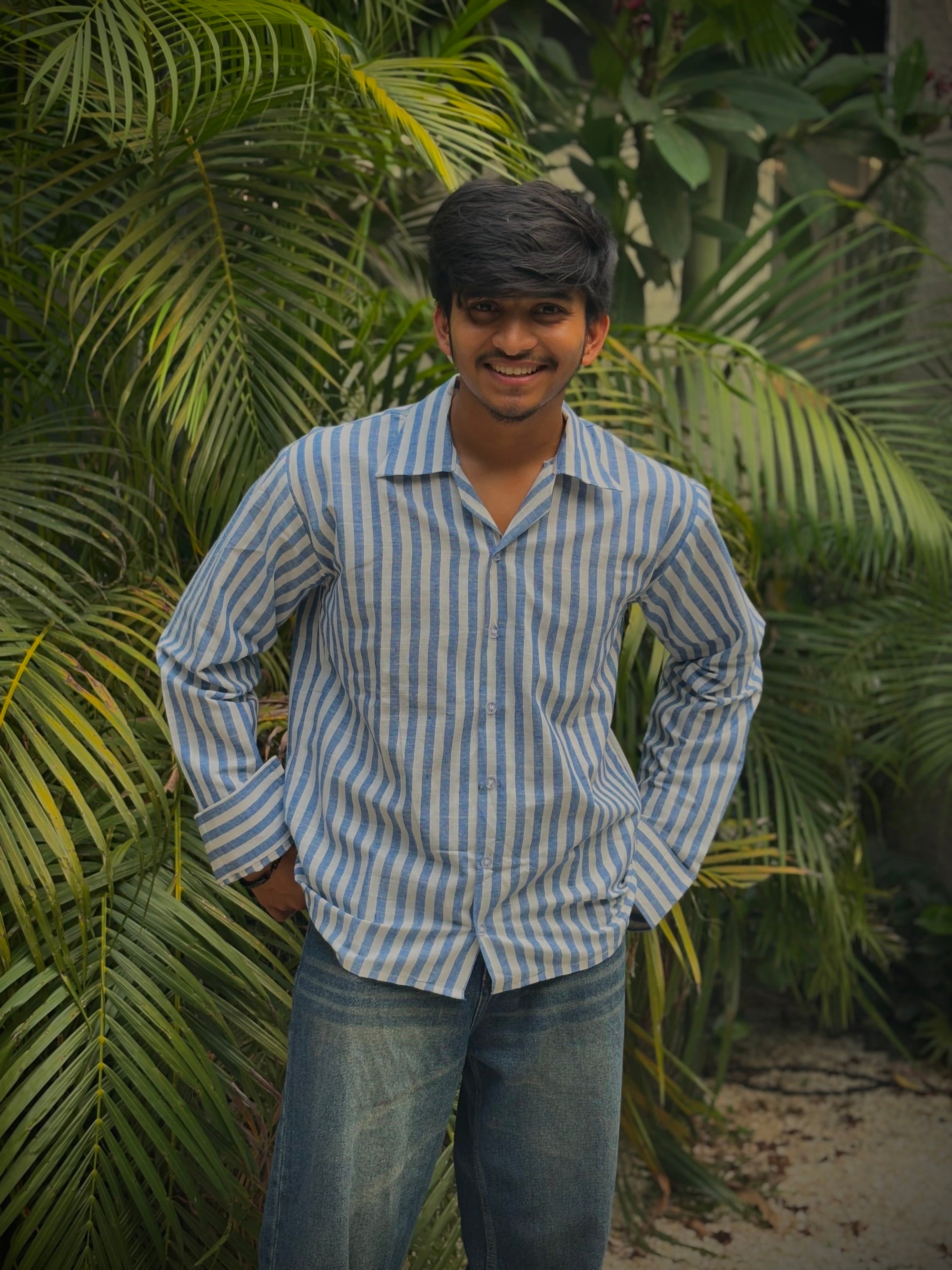 Trendy Blue Striped Shirt