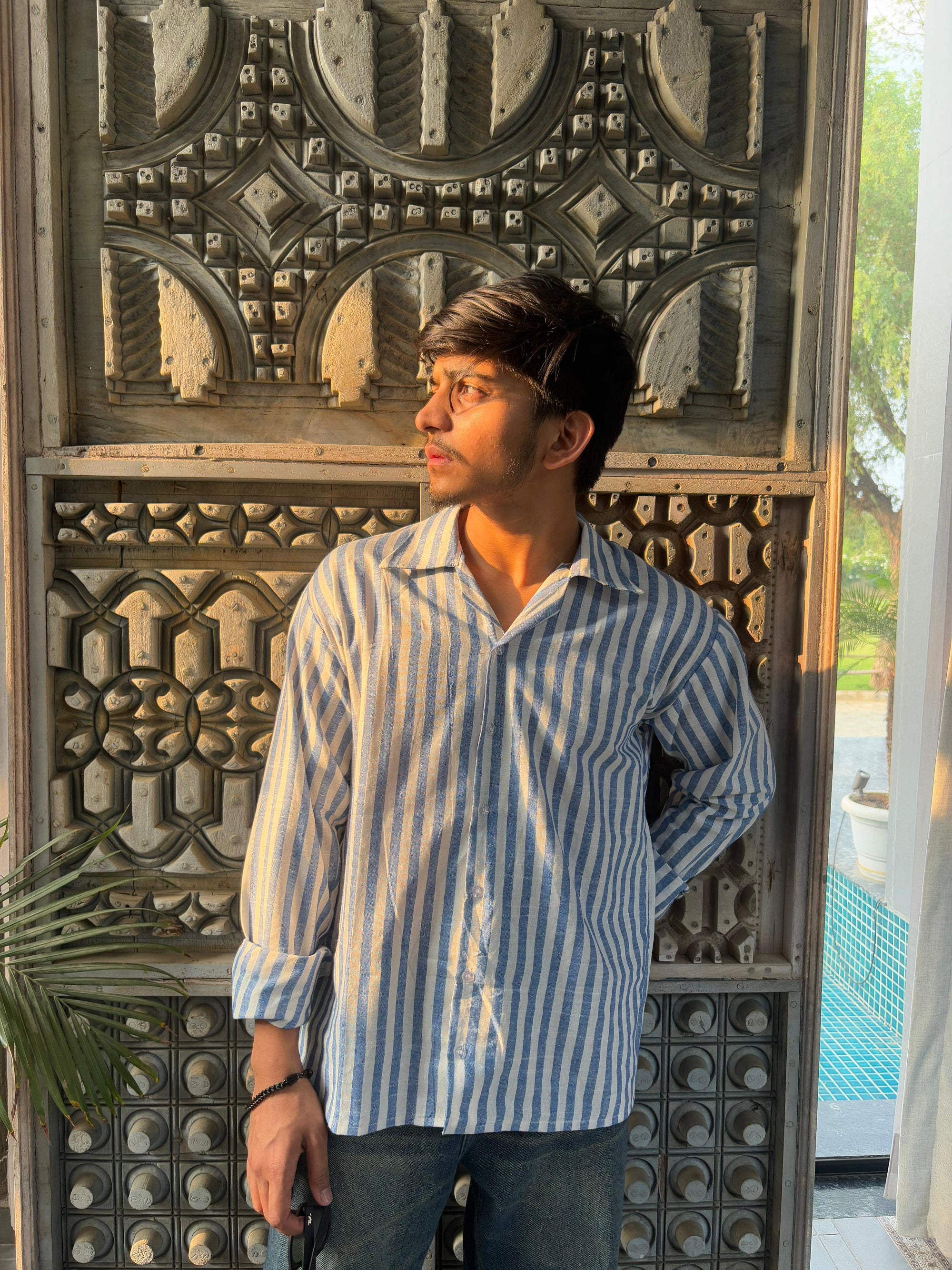 Trendy Blue Striped Shirt