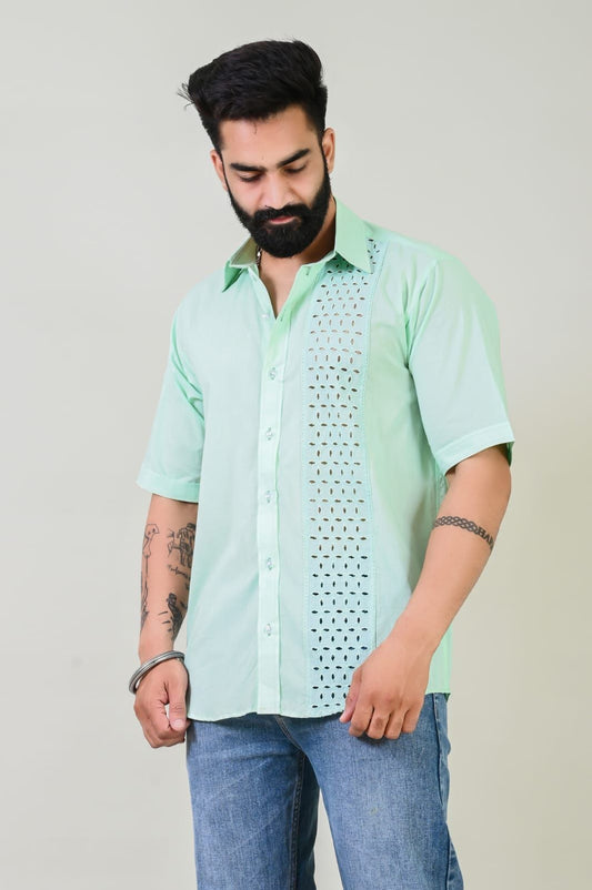 Green Chikan Patch Cotton Shirt