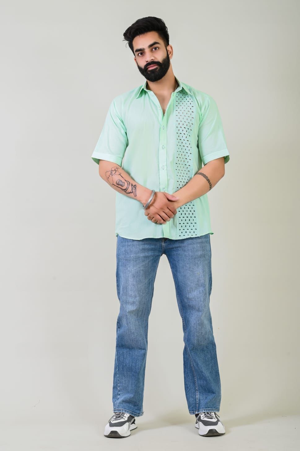 Green Chikan Patch Cotton Shirt