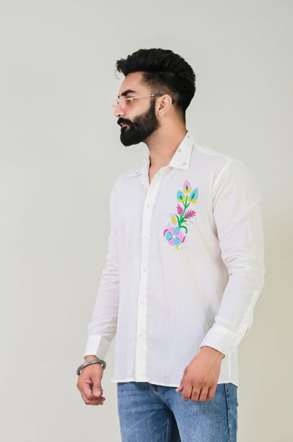 White HandWork Embroidery Cotton Shirt