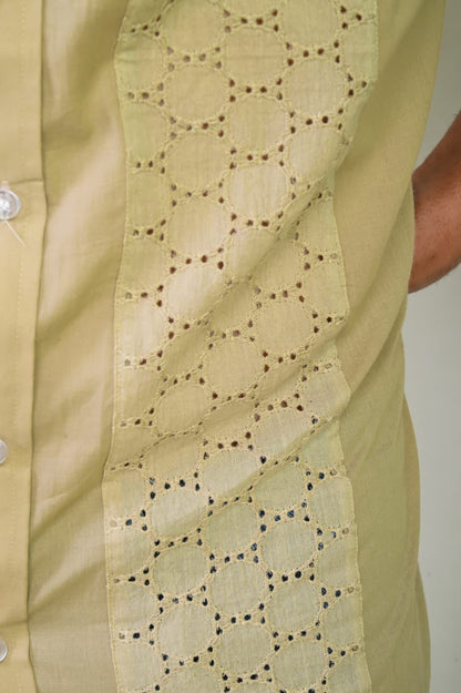 Beige Chikan Patch Cotton Shirt