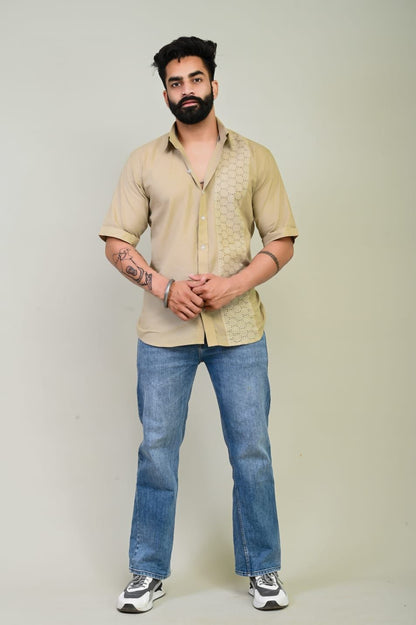 Beige Chikan Patch Cotton Shirt