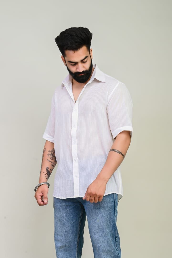 White Lurex Cotton Shirt