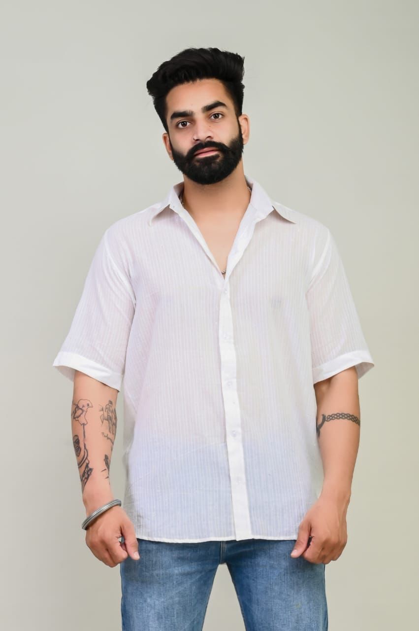 White Lurex Cotton Shirt