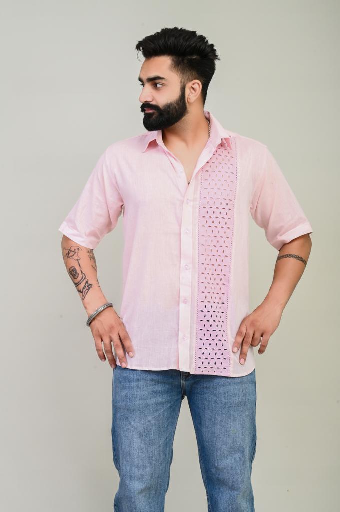 Pink Chikan Patch Cotton Shirt