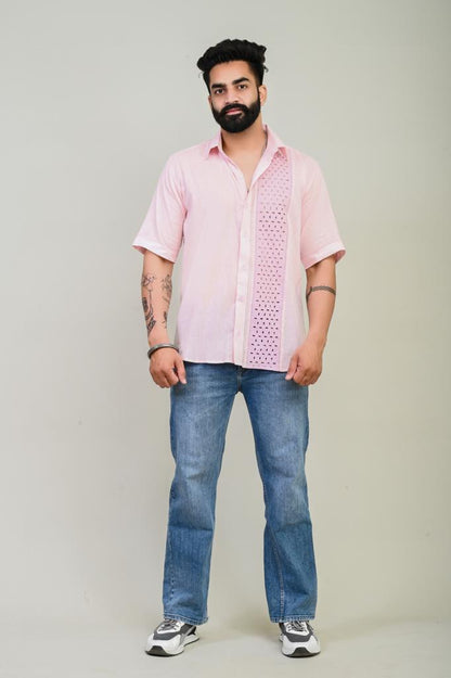 Pink Chikan Patch Cotton Shirt