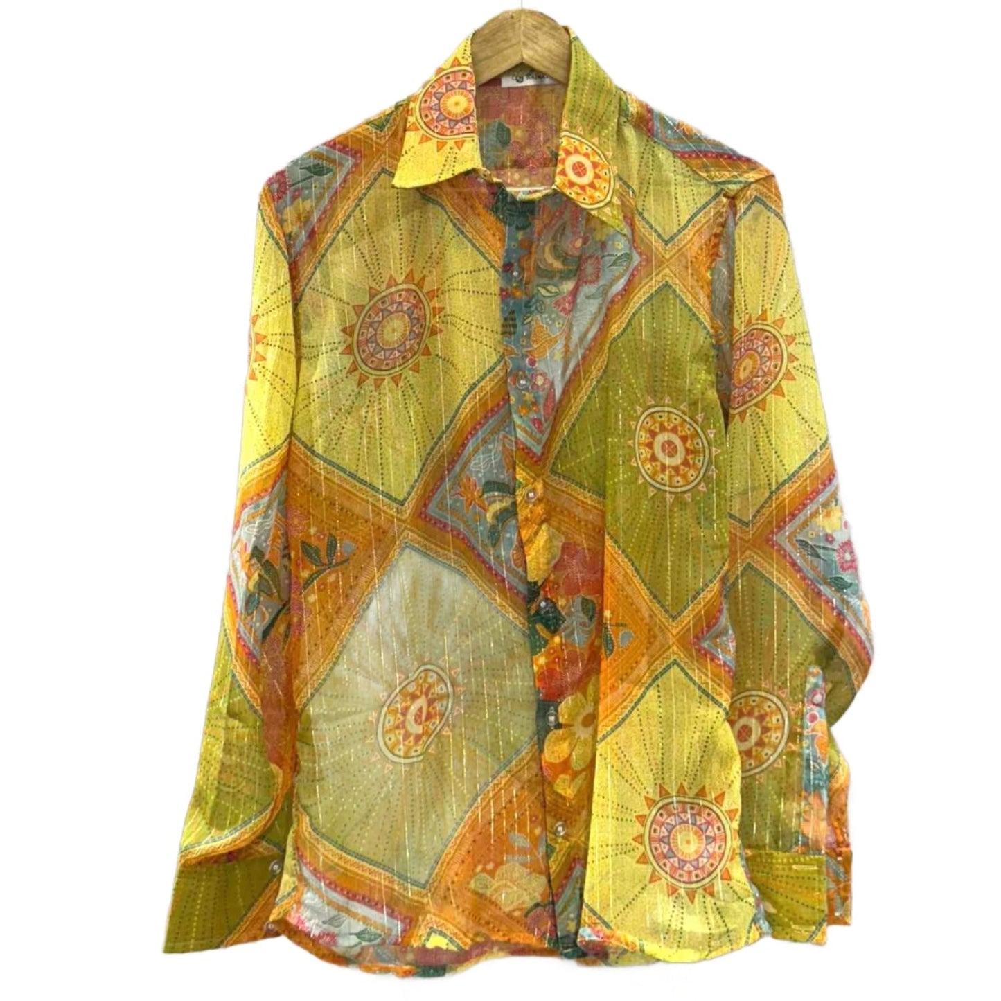 Yellow Multi Shade Lurex Chiffon Shirt