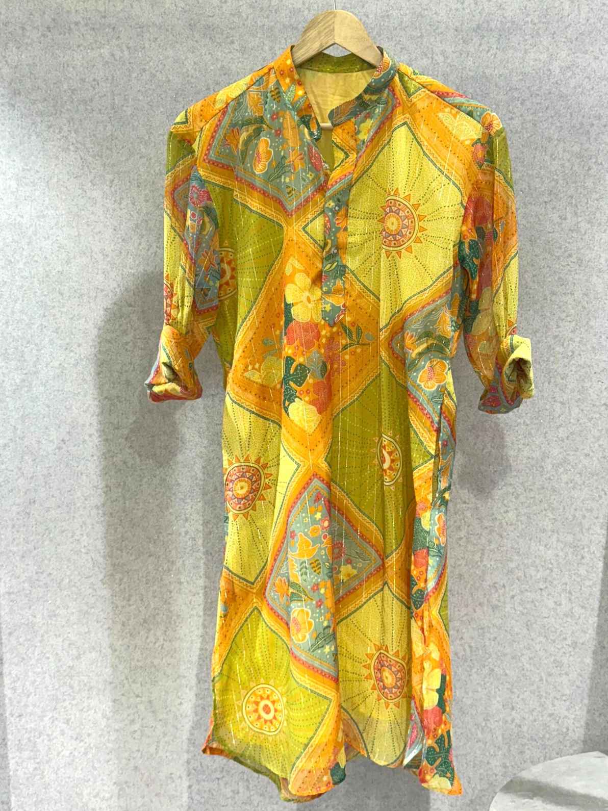 Yellow Lurex Chiffon Kurta