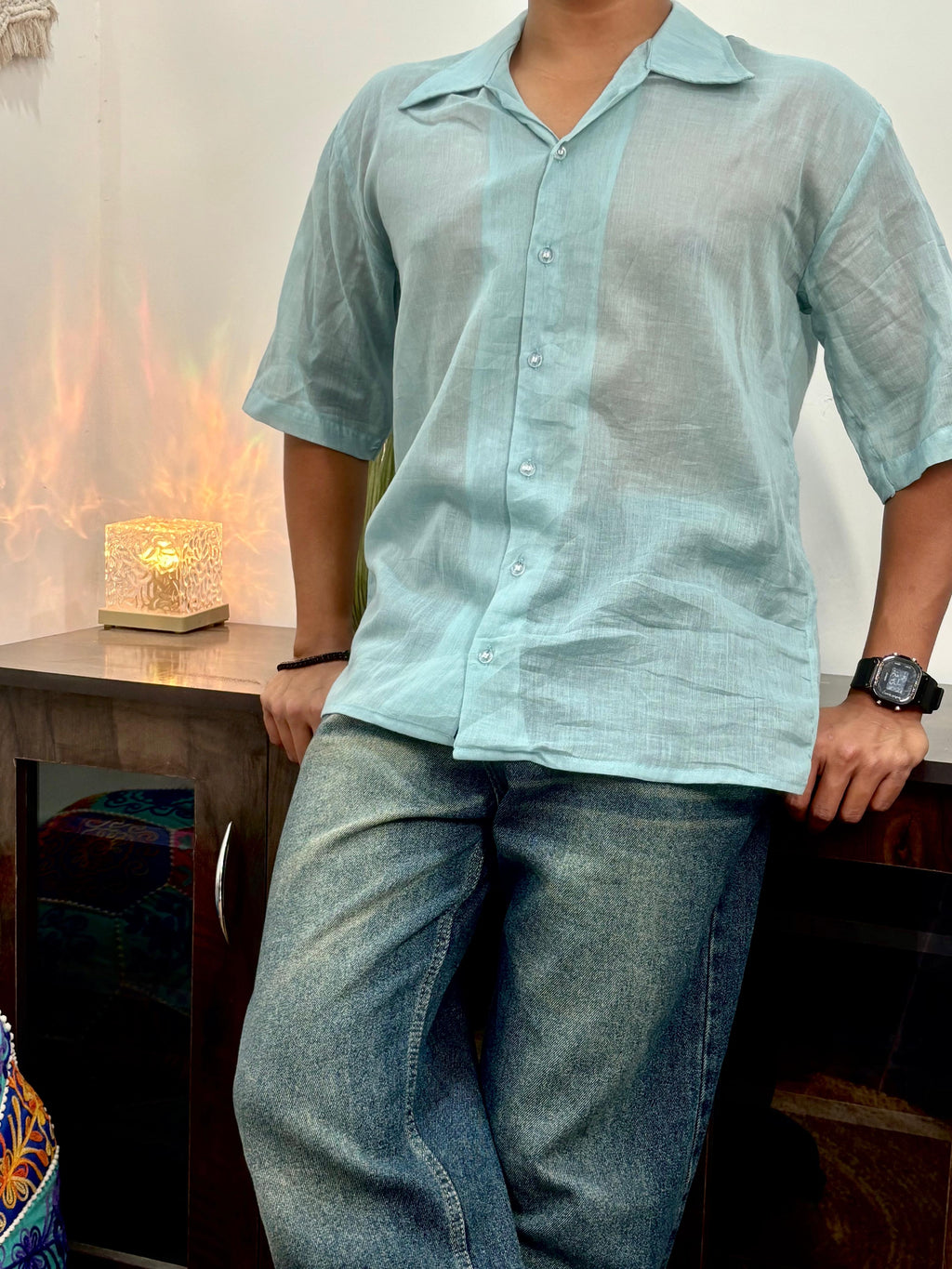Light Blue Mul Oversized Shirt – Pure Cotton | Light, Breathable, Easy Care