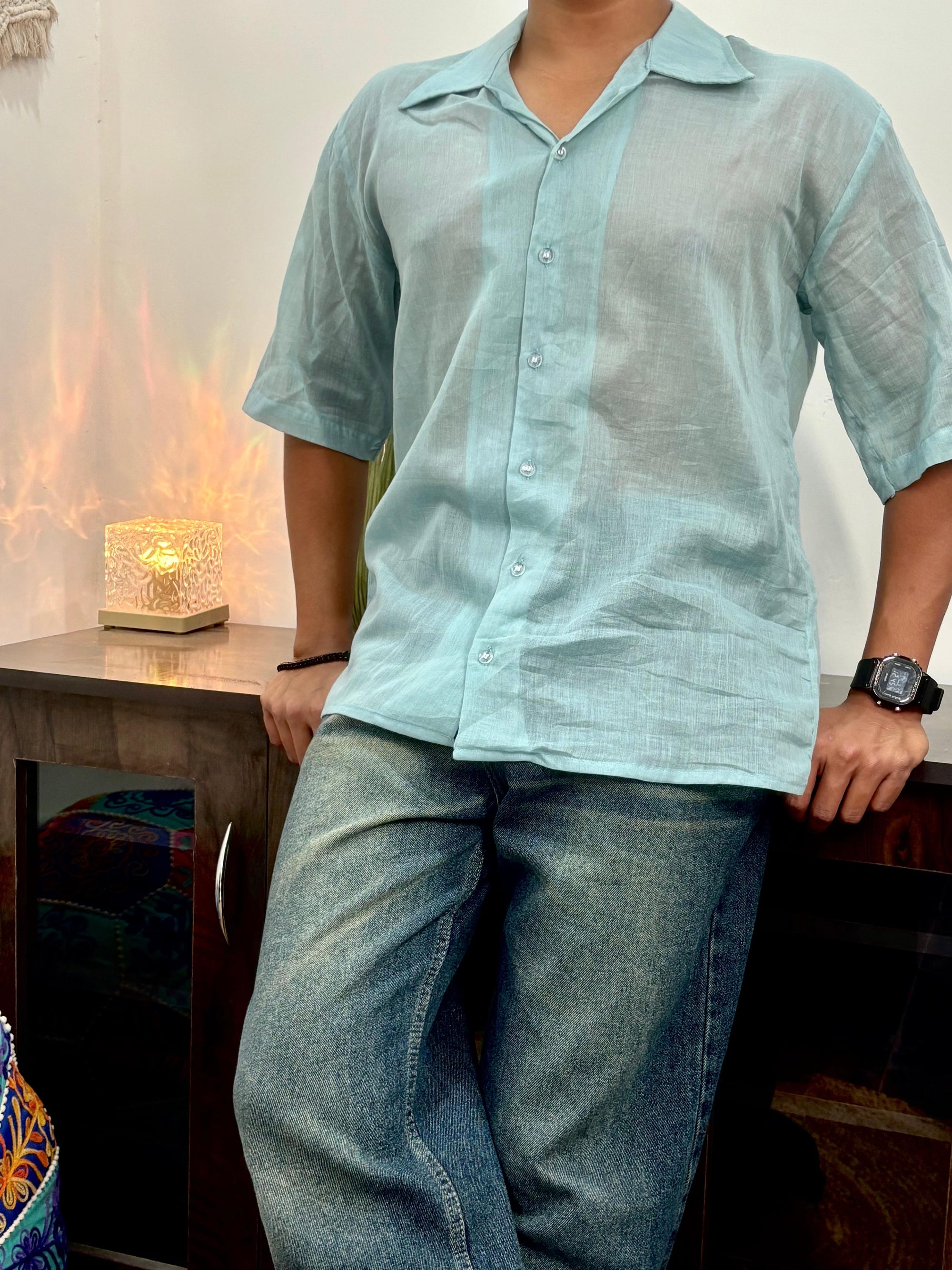 Light Blue Mul Oversized Shirt – Pure Cotton | Light, Breathable, Easy Care