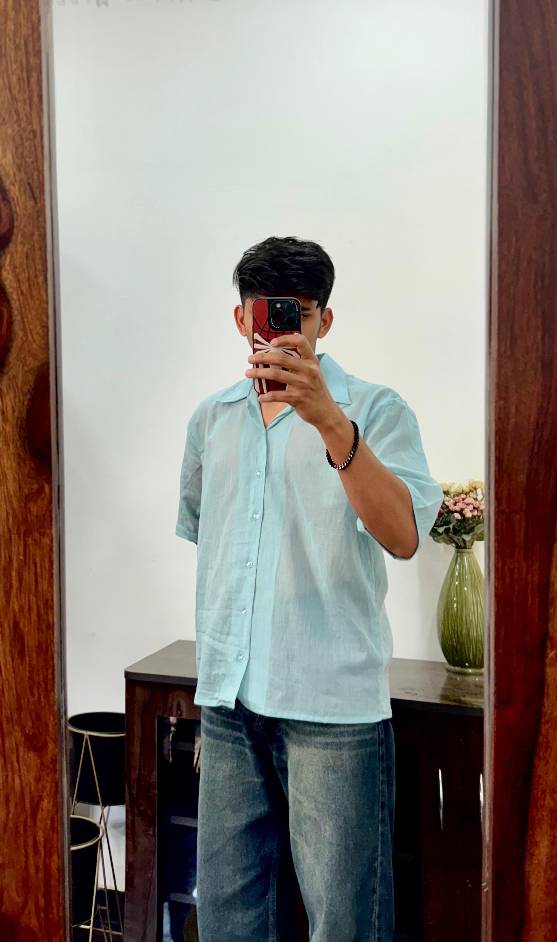 Light Blue Mul Oversized Shirt – Pure Cotton | Light, Breathable, Easy Care