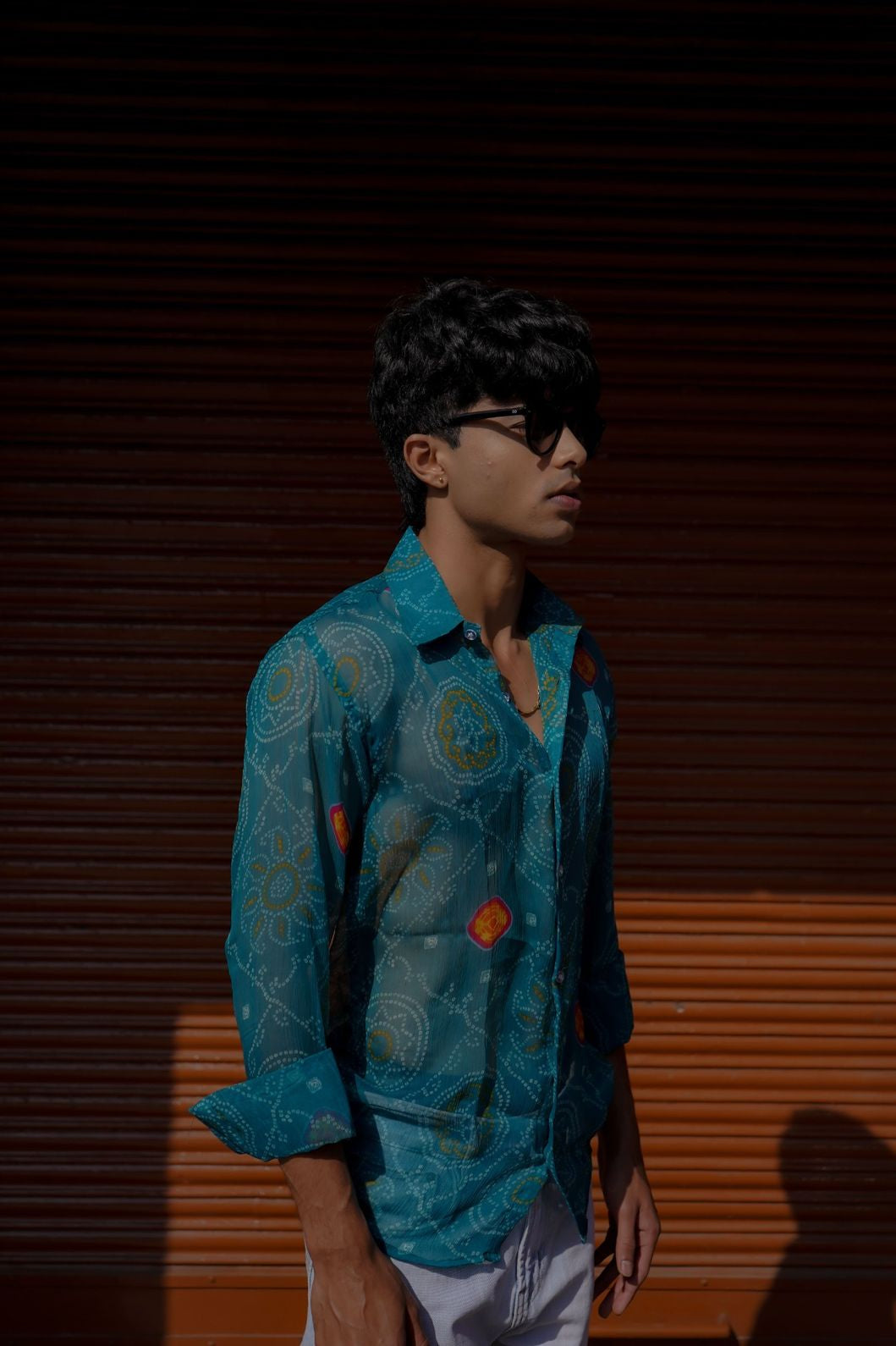 Turquoise Chiffon Bandage Shirt - AA0764