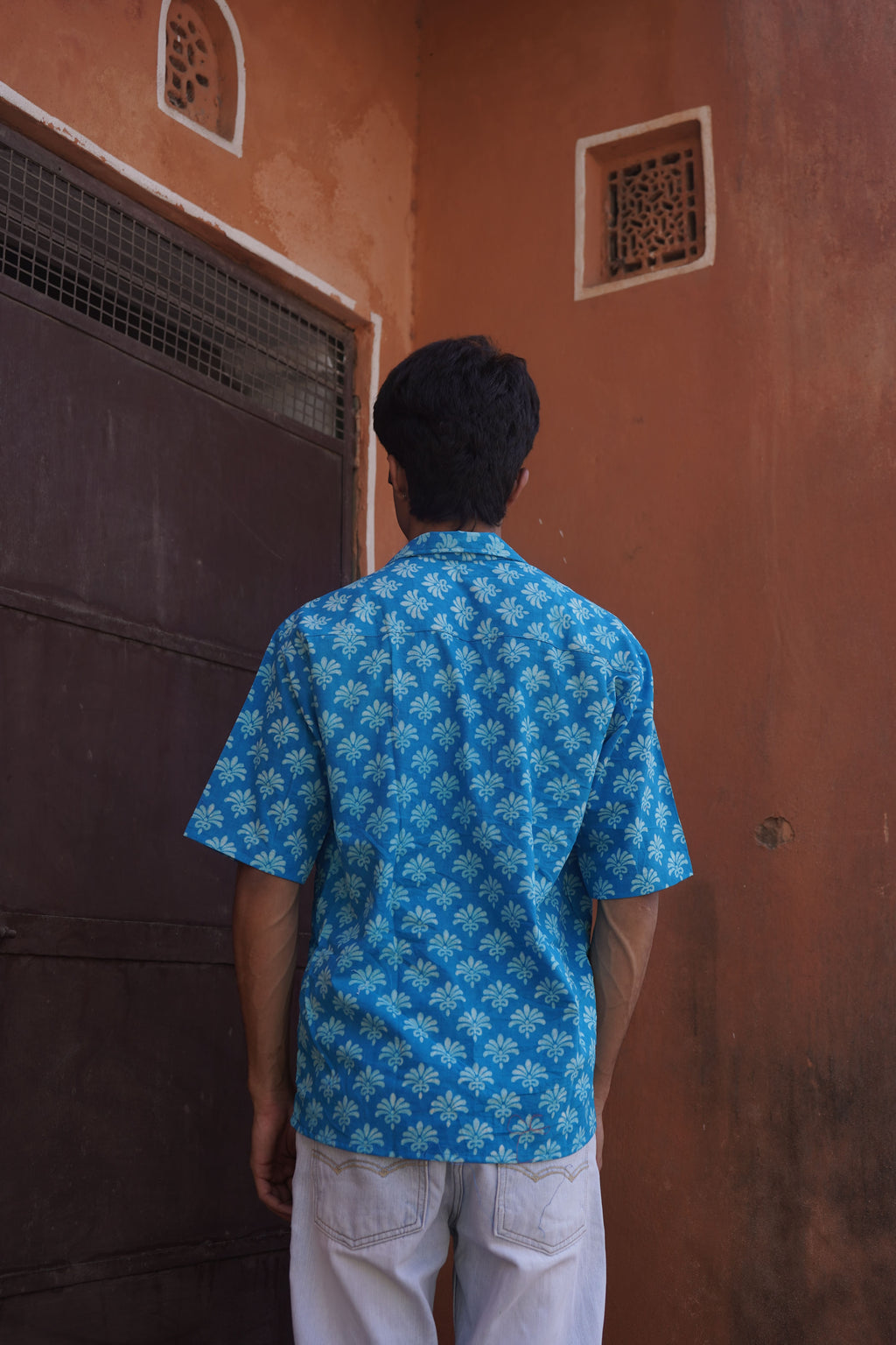 Blue Cotton Hand-block Shirt