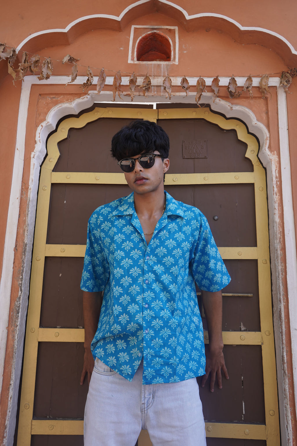 Blue Cotton Hand-block Shirt