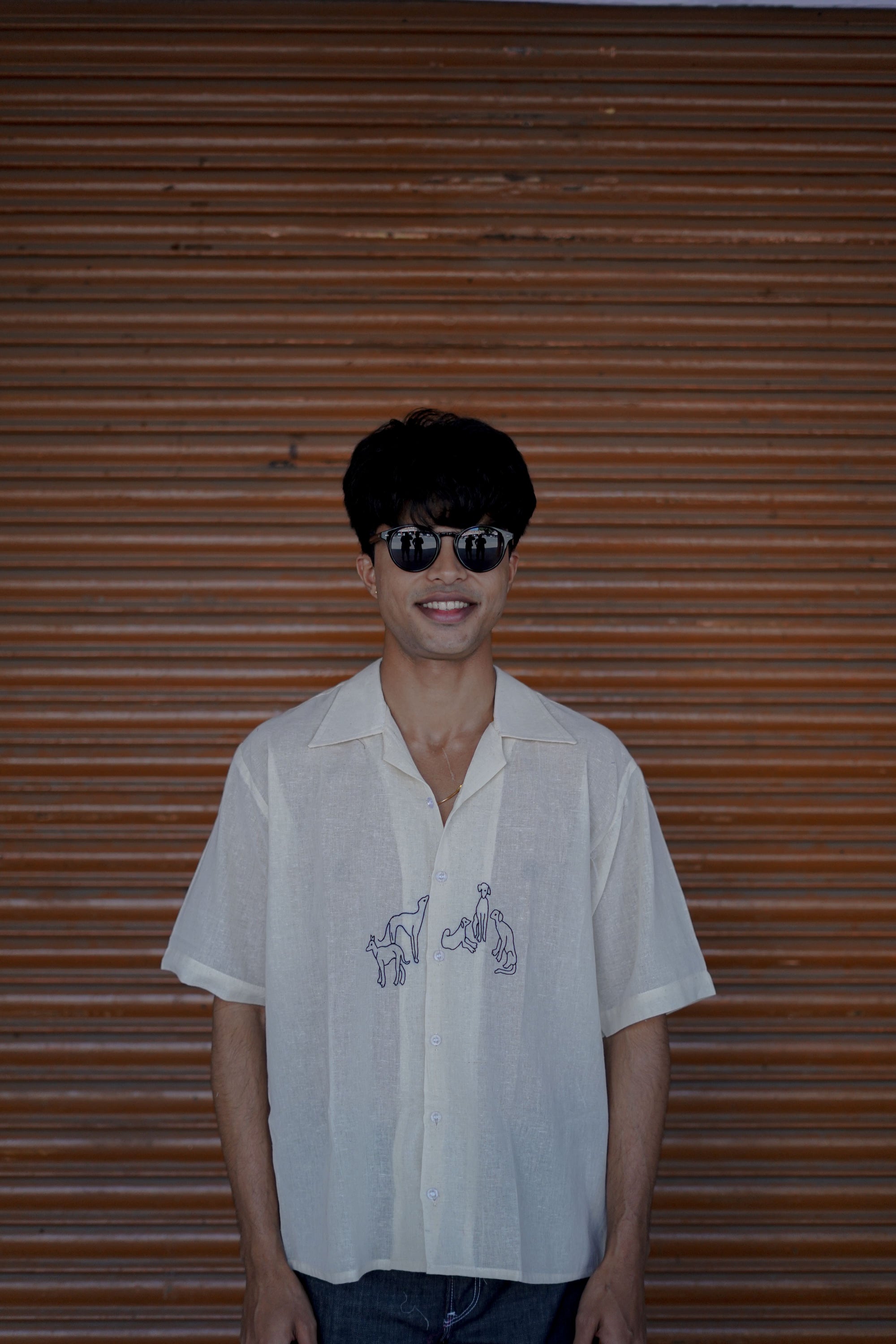 Handloom White Dog Embroidery Shirt – Premium & Unique