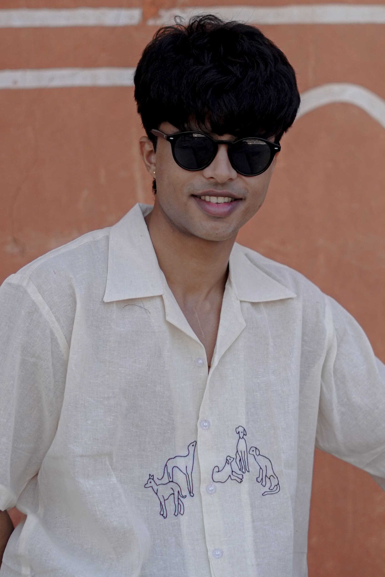 Handloom White Dog Embroidery Shirt – Premium & Unique
